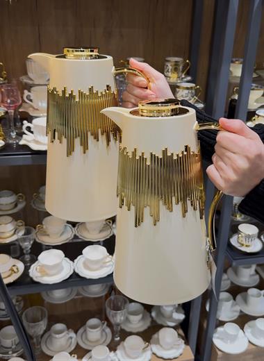 2li Lüks Termos Pearl White With Gold