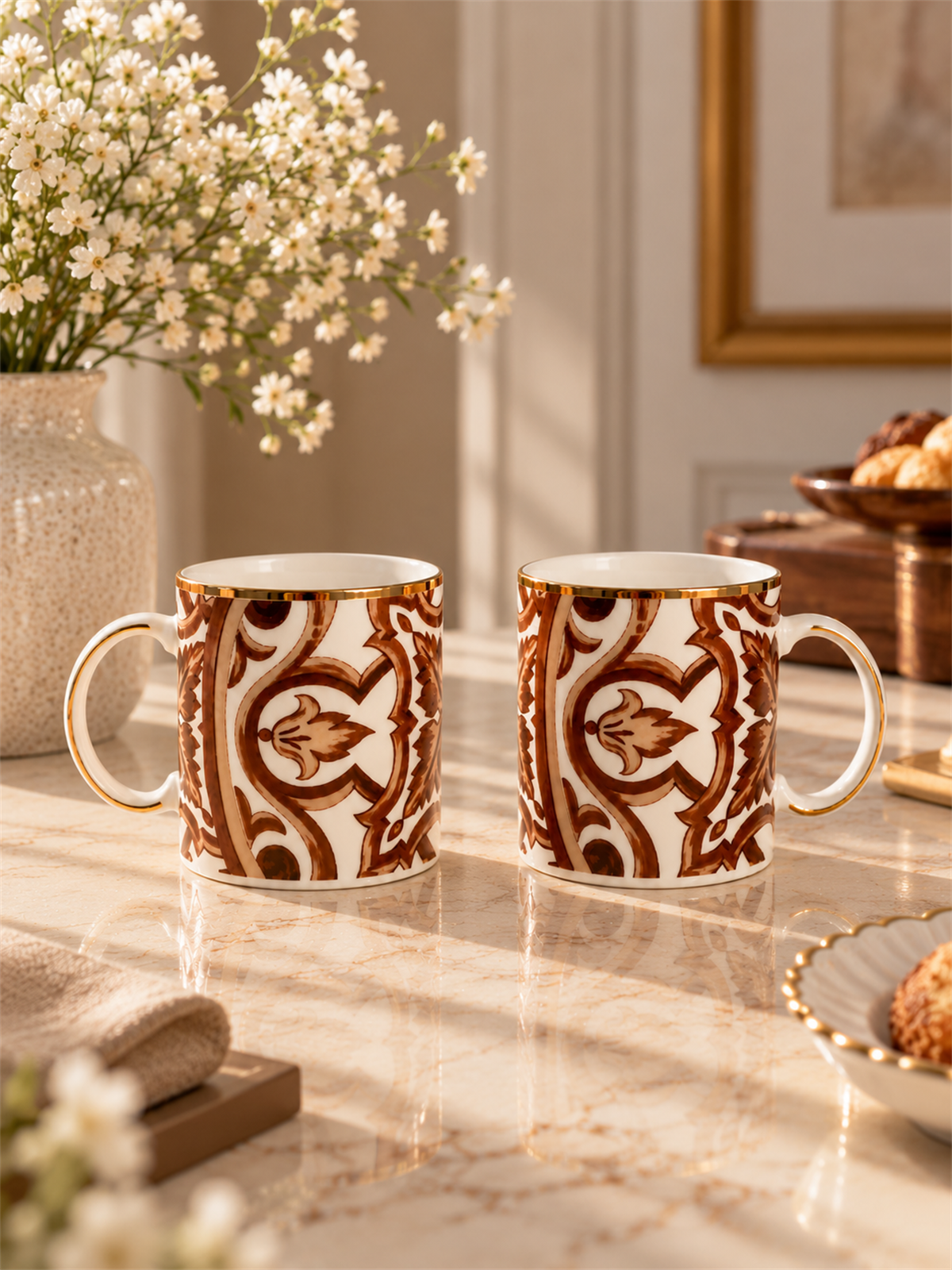 2'li Porselen Latte Brown Kupa 400 ml
