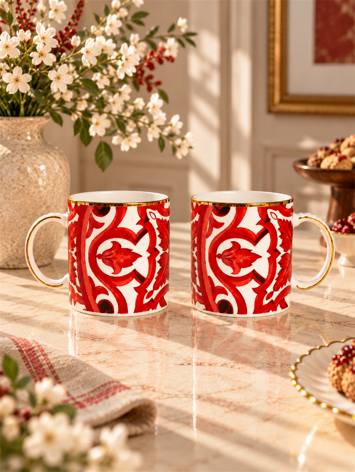 2'li Porselen Latte Red Kupa 400 ml