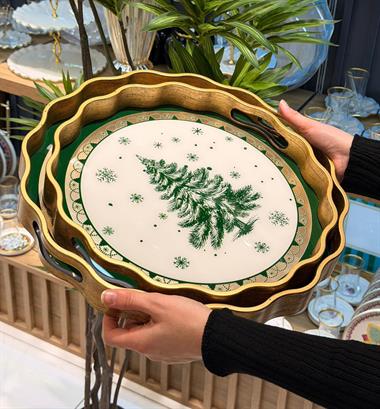 2li Winter Leaf Papatya Lüks Tepsi