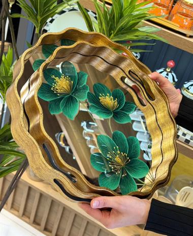 2li Zümrüt Averra Aynalı Lüks Tepsi