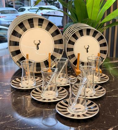 30 Parça Black Geyikli Servis Pasta Seti Silver