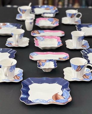 32 Parça 6 Kişilik Porselen Kahvaltı Takımı Seti Blue Tree