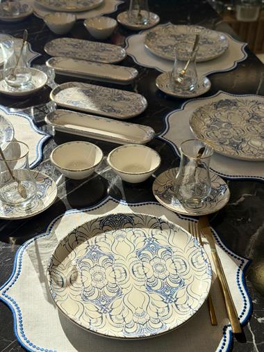 32 Parça Asya Blue Cycle Altın Yaldızlı  Kahvaltı Takımı