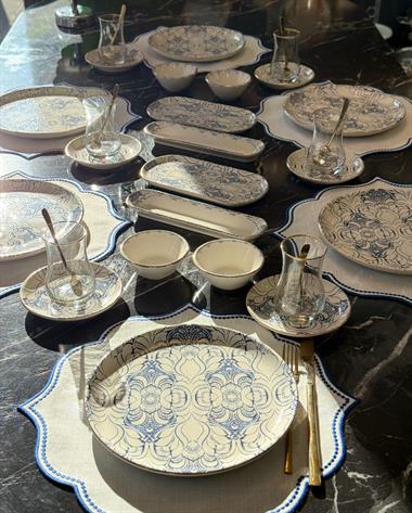 32 Parça Asya Blue Cycle Altın Yaldızlı  Kahvaltı Takımı