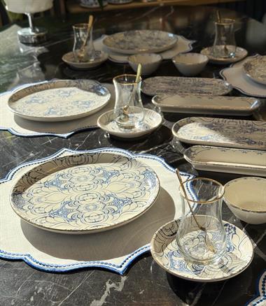 32 Parça Asya Blue Cycle Altın Yaldızlı  Kahvaltı Takımı