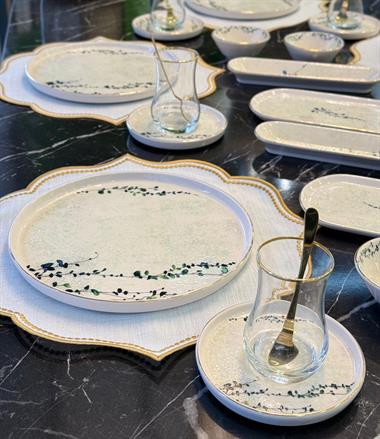 32 Parça İstanbul Stylish Green Kahvaltı Takımı Gold
