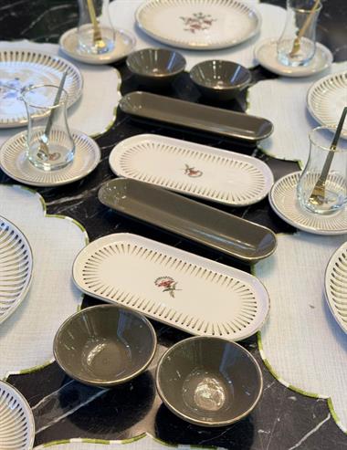 32 Parça Modern Asya Bloom Halo Altın Yaldızlı  Kahvaltı Takımı