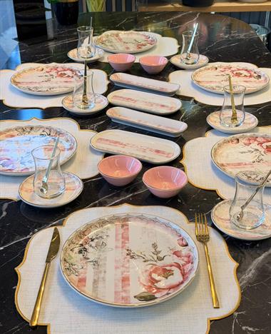 32 Parça Modern Asya Rabendi Yaldızlı  Kahvaltı Takımı