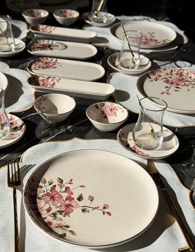 32 Parça Modern Asya Sakura Yaldızlı  Kahvaltı Takımı
