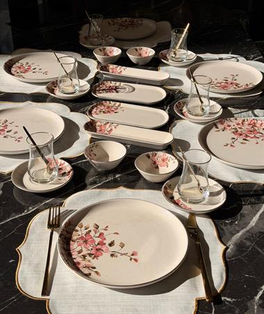 32 Parça Modern Asya Sakura Yaldızlı  Kahvaltı Takımı