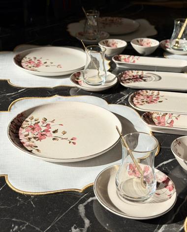 32 Parça Modern Asya Sakura Yaldızlı  Kahvaltı Takımı