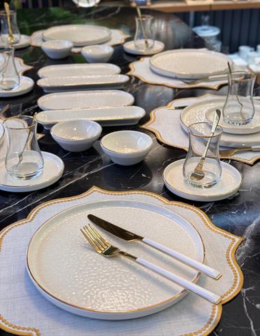 32 Parça Modern Krem Kahvaltı Takımı