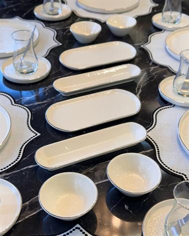 32 Parça Modern Krem Kahvaltı Takımı Platin