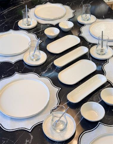 32 Parça Modern Krem Kahvaltı Takımı Platin
