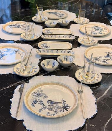 32 Parça Modern Mavi Kuş Kahvaltı Takımı Gold