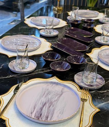 32 Parça Modern Mermer Mürdüm Kahvaltı Takımı Gold