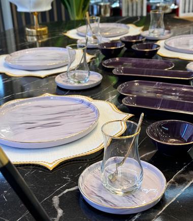 32 Parça Modern Mermer Mürdüm Kahvaltı Takımı Gold