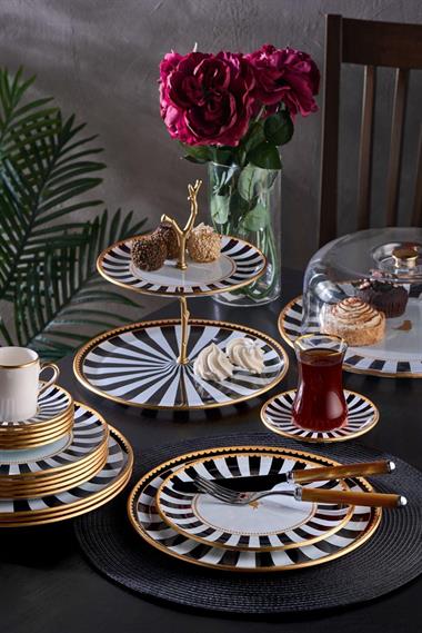 34 Parça Iwon Black Bird Altın Yaldızlı 6 Kişilik Pasta Çay Servis İkram Takımı