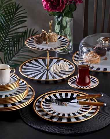 34 Parça Iwon Black Bird Altın Yaldızlı 6 Kişilik Pasta Çay Servis İkram Takımı