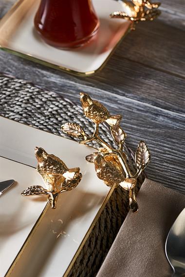 34 Parça Kuşlu Sultan- I Yegah 6 Kişilik Pasta Çay Servis İkram Takımı