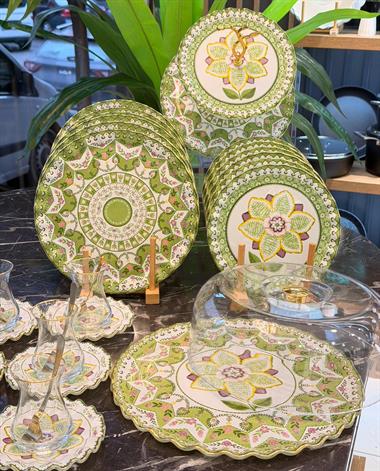 34 Parça Montsechia Vidalii  Yaldızlı 6 Kişilik Pasta Çay Servis İkram Takımı