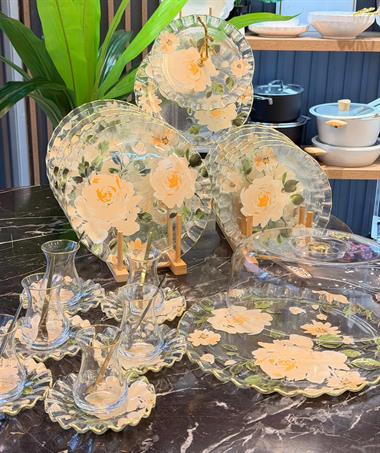 34 Parça White Calmness Yaldızlı 6 Kişilik Pasta Çay Servis İkram Takımı