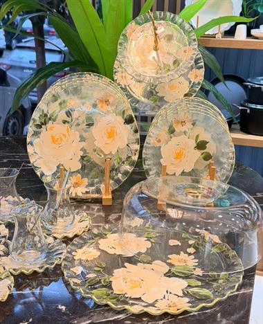 34 Parça White Calmness Yaldızlı 6 Kişilik Pasta Çay Servis İkram Takımı