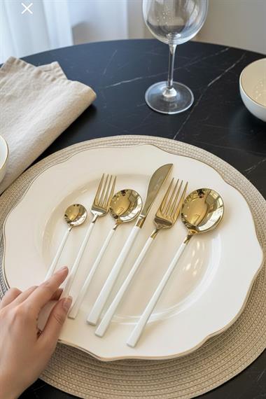 36 Parça Asil Çatal Kaşık Bıçak Çkb Seti Beyaz Gold