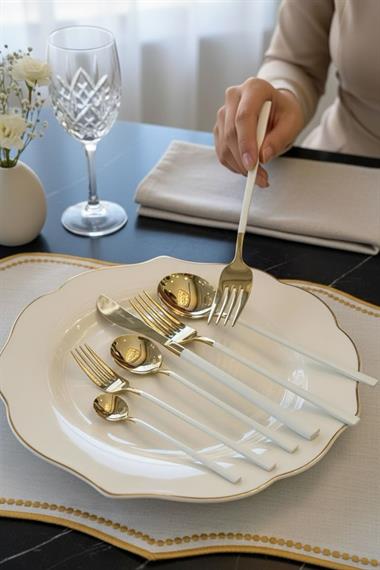 36 Parça Asil Çatal Kaşık Bıçak Çkb Seti Beyaz Gold