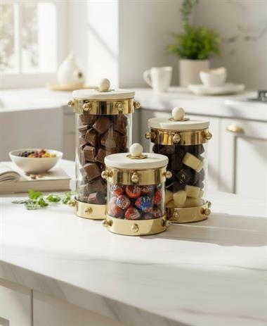 3lü  Mermer Kapaklı Kavanoz Lumia