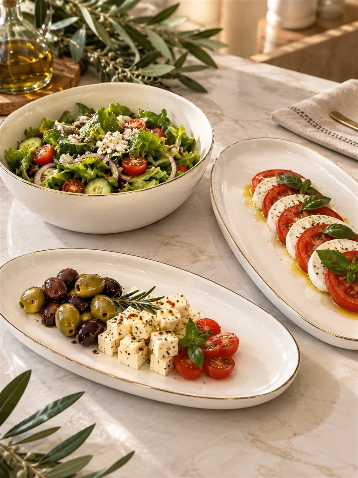 3lü Porselen Gold Modern Sufii Salata Kayık Kase Seti