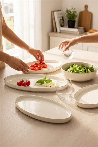 3lü Porselen Gold Modern Sufii Salata Kayık Kase Seti