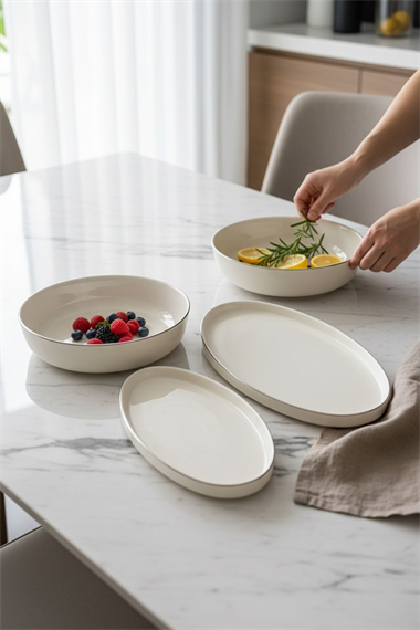 3lü Porselen Gümüş Modern Sufii Salata Kayık Kase Seti