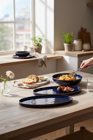 3lü Porselen Modern Sufii Salata Kayık Kase Seti Lacivert