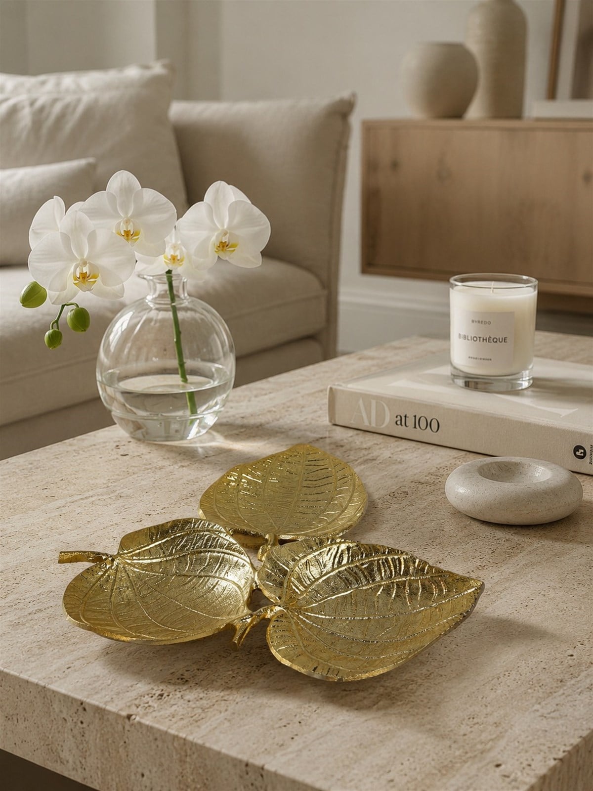 3lü Yaprak Tabak Gold Dekoratif Obje