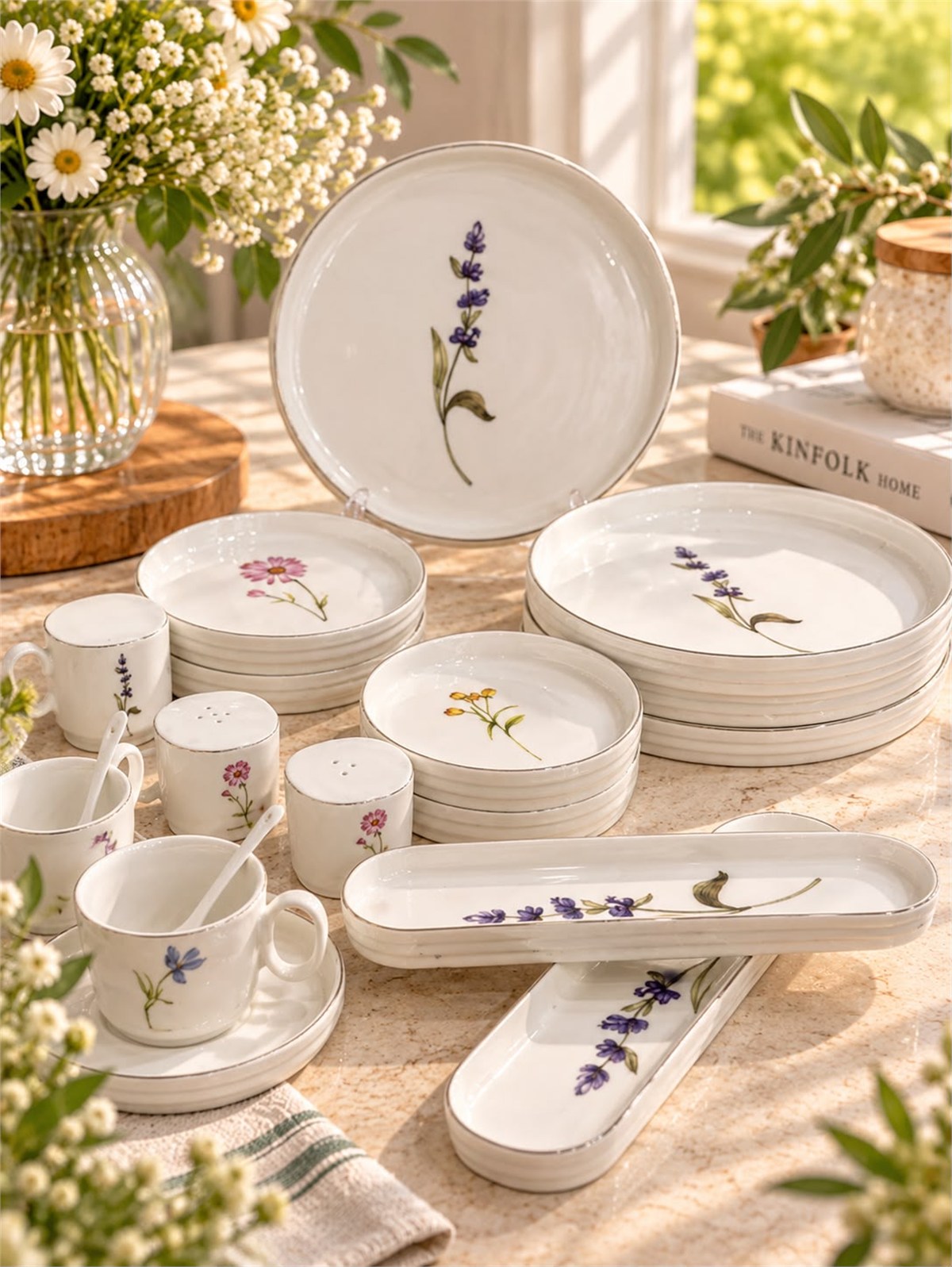 4 Kişilik Porselen Lavander Kahvaltı Takımı