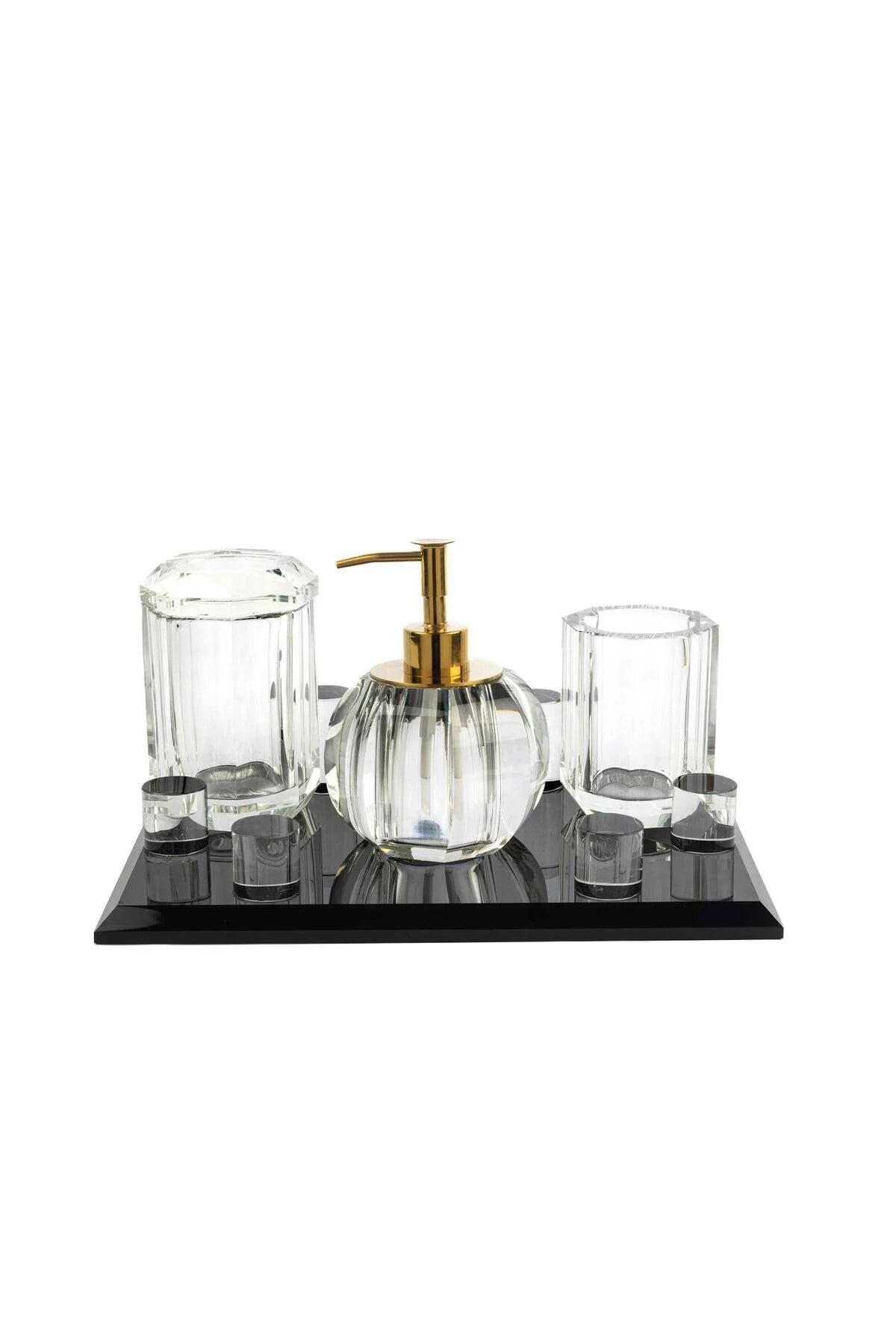 4 Parça Siyah Clear Cam Banyo Seti 30x21 cm
