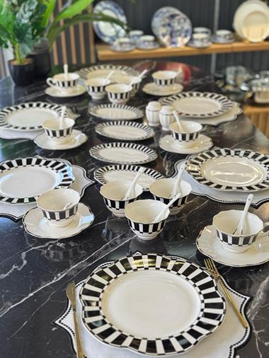 42 Parça Black Piyano Porselen Kahvaltı Takımı