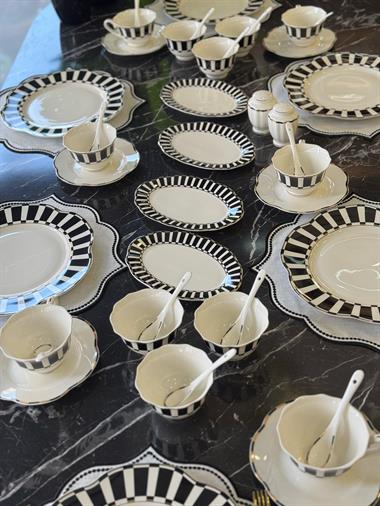 42 Parça Black Piyano Porselen Kahvaltı Takımı