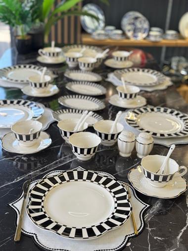42 Parça Black Piyano Porselen Kahvaltı Takımı