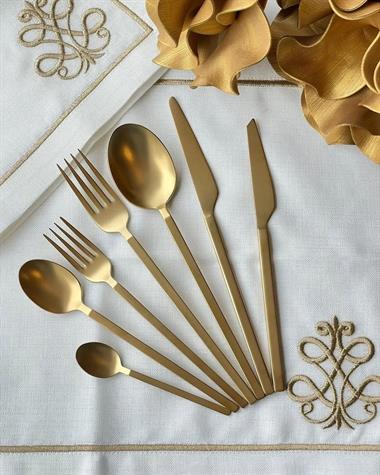 42 Parça CARRE Çatal Kaşık Bıçak Çkb Seti Titanyum Mat Gold
