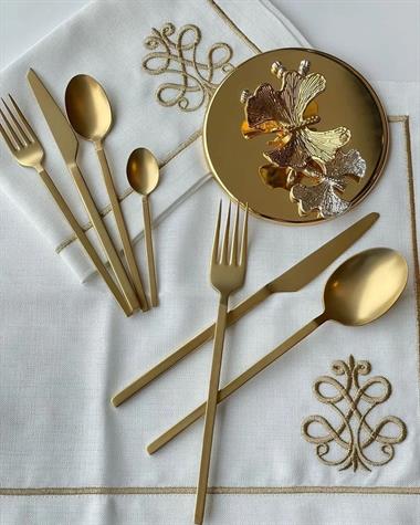 42 Parça CARRE Çatal Kaşık Bıçak Çkb Seti Titanyum Mat Gold