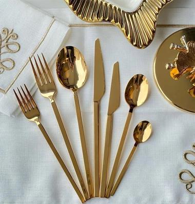 42 Parça CARRE Çatal Kaşık Bıçak Çkb Seti Titanyum Gold