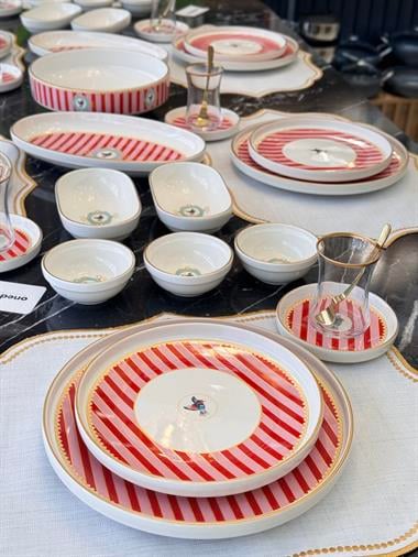 43 Parça Modern Pink Bird Kahvaltı Takımı Gold