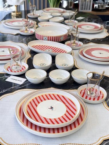 43 Parça Modern Pink Bird Kahvaltı Takımı Gold