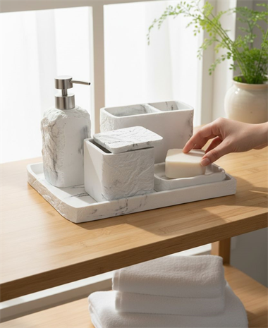 5 Parça Lüx Laduree Stonea Beyaz Silver Tepsili Banyo Seti