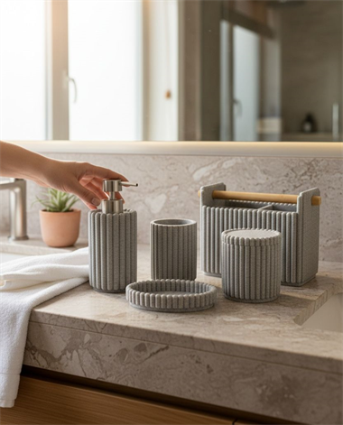 5 Parça Lüx Laduree Lunera Gray  Silver Banyo Seti