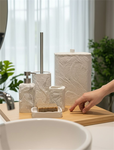 5 Parça Lüx Laduree Stonea Beyaz Banyo Seti