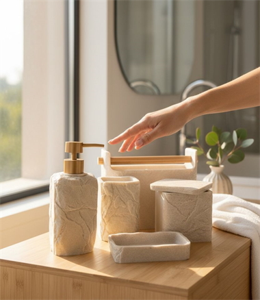 5 Parça Lüx Laduree Stonea Krem Gold Banyo Seti